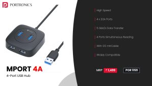Mport 4A 4 Ports USB Hub (POR 1159) Black