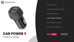 Car Power 5 Car Charger With Dual Micro USB Ports (POR 1345) Black