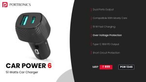 Car Power 6 Car Charger with Type C (POR 1346) Black