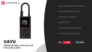 Vayu Rechargeable 2-in 1 Tyre Inflator (POR 1480) Black