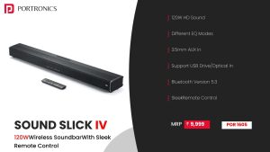 Sound Slick IV 120W Wireless Sound Bar With in-Build Woofer (POR 1605) Black
