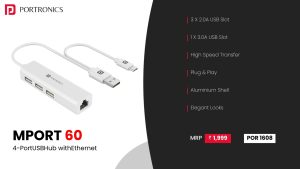 Mport 60 4-In-1 Multiport Type C Adapter (POR 1608) White