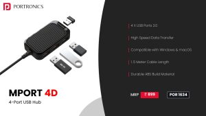 Mport 4D USB 2.0 Hub (POR 1634) Black