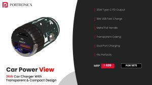 Car Power View 36W Car Charger with Transparent & Compact Design (POR 1875) Black