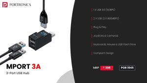 Mport 3A USB Hub With 3 Ports (POR 1945) Black