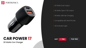 Car Power 17 20W PD Car Charger with Dual USB Output (POR 1983) Black