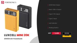 Luxcell Mini 20K 20000mAH Power Bank with Dual Output (Type C+ USB) (POR 1996) Yellow