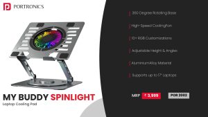 My Buddy Spinlight Portable Laptop Stand With Fan (POR 2002) Silver