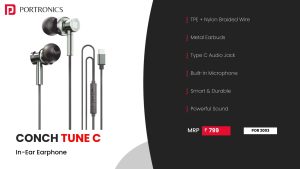 Conch Tune C Wired Earphone with C type Audio Jack, (POR 2003) Grey