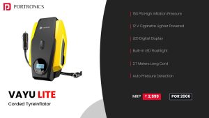 Vayu Lite 150 PSI Portable Tyre Inflator (POR 2006) Black