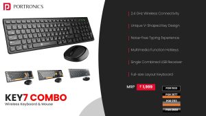Key 7 Combo Wireless Keyboard & Mouse Combo (POR 2113) Grey Orange