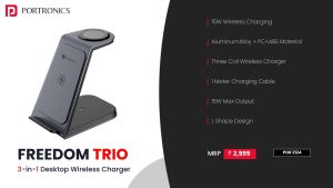 Freedom Trio 15W 3-In-1 Desktop Wireless Charger (POR 2124) Grey
