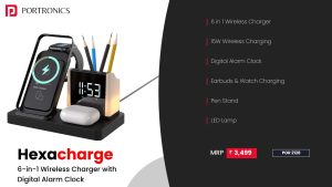 Hexacharge 15W 6 in 1Wireless Charger (Por 2128) Black