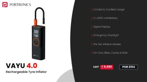 Vayu 4.0 Rechargeable Tyre Inflator (POR 2154) Black