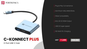 C-Konnect Plus Type c 3-in-1 to HDMI + USB hub (POR 2187) Grey