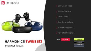 Harmonics Twins S13 Smart TWS BT Earbuds (POR 2226) Blue