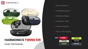 Harmonics Twins S16 Smart TWS BT Earbuds (POR 2228) Black