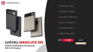 Luxcell Magclick 10K 15W Magnetic 10000mAh Wireless Power Bank (POR 2261) Beige
