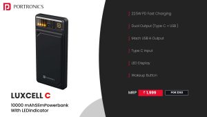 Luxcell C 22.5W 10000 mAH Power Bank (POR 2263) Black