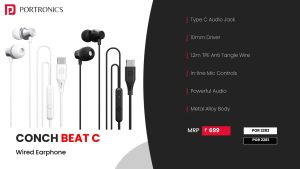 Conch Beat C 1.2m Type C Wired Earphone (POR 2281) Black