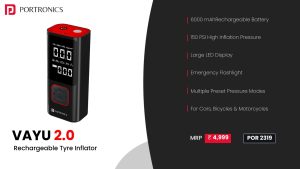 Vayu 2.0 Rechargeable Tyre Inflator (POR 2319) Black