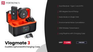 Vlog Mate 3 Dual Microphone with Charging Case ( Type-C & 8Pin Receiver) (POR 2323) Black