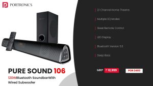Pure Sound 106 120WBluetooth Soundbar with Wired Subwoofer Speaker (POR 2403) Black