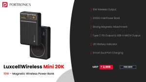 Luxcell Wireless Mini 20K 15W Magnetic 20000 mAh Power Bank, (POR 2665) Black
