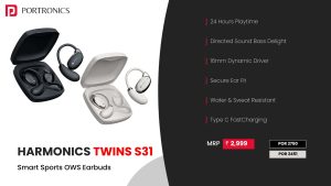 Harmonics Twins 31 Smart TWS BT Earbuds (POR 2750) Black
