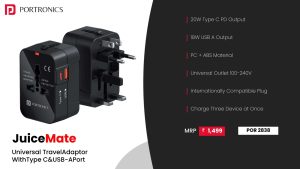 Juicemate Universal Travel Adaptor With Type C & USB-A Port (POR 2838) Black