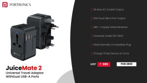 Juicemate 2 AC + Dual USB Port International Travel Adaptor (POR 2869) Black