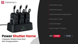Power Shutter Home 10000mAH,3Wireless Magnetic Power Bank With Charging Station (POR 2901) Black