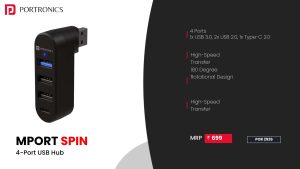 Mport Spin 4-Port USB Hub with Angle Rotation (POR 2926) Black