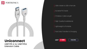 Uniconnect USB Male To USB Female 3A 1.5M Cable (POR 2976) White