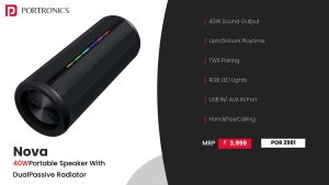 Nova 40W Portable Speaker With Dual Passive Radiator (POR 2981) Black