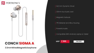Conch Sigma A 3.5mm AUX Earphone with Magnetic Earbuds (POR 3033) White